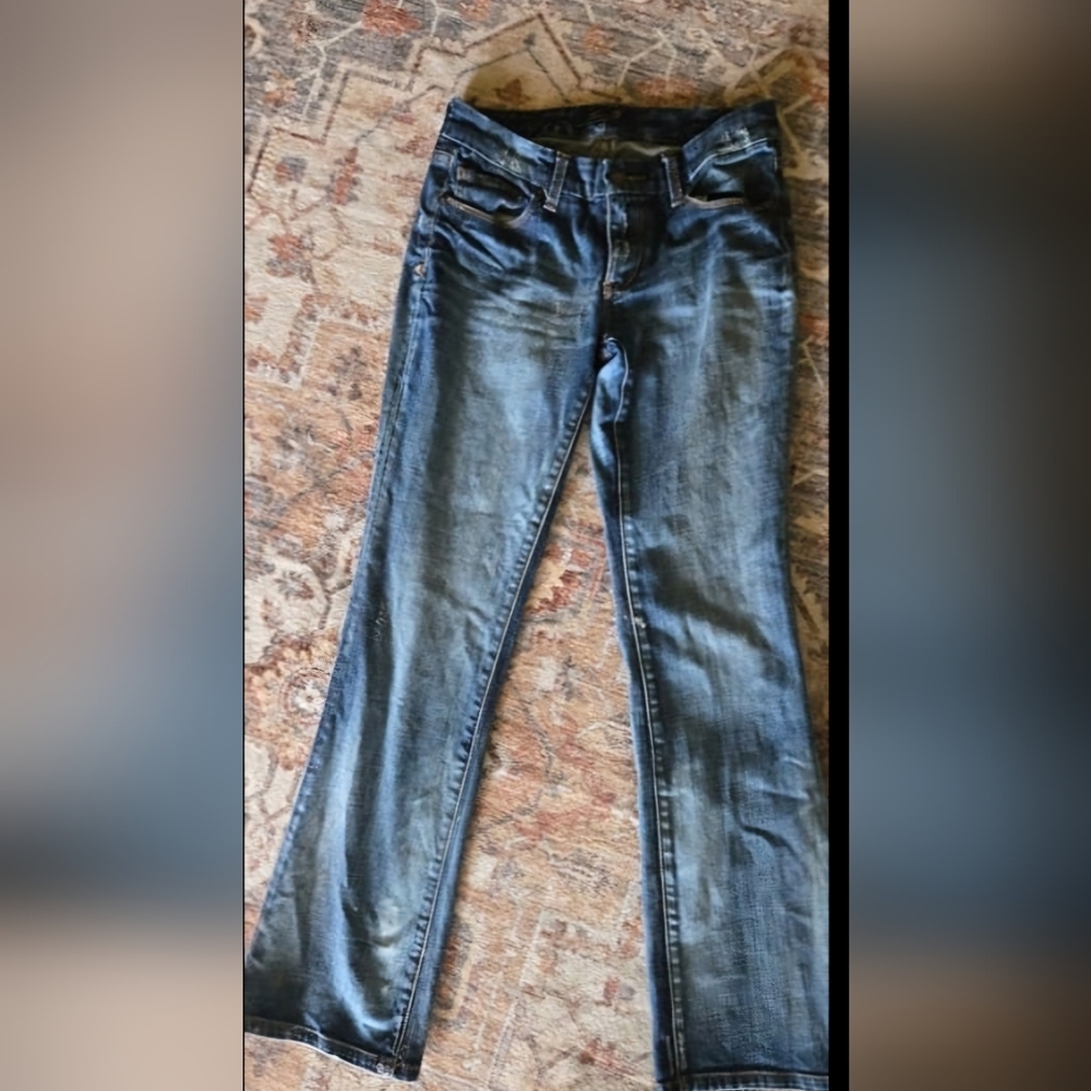 Seven7 Y2k Women's Boot Cut Jeans - Dark Blue Faded    Vintage Blokecore